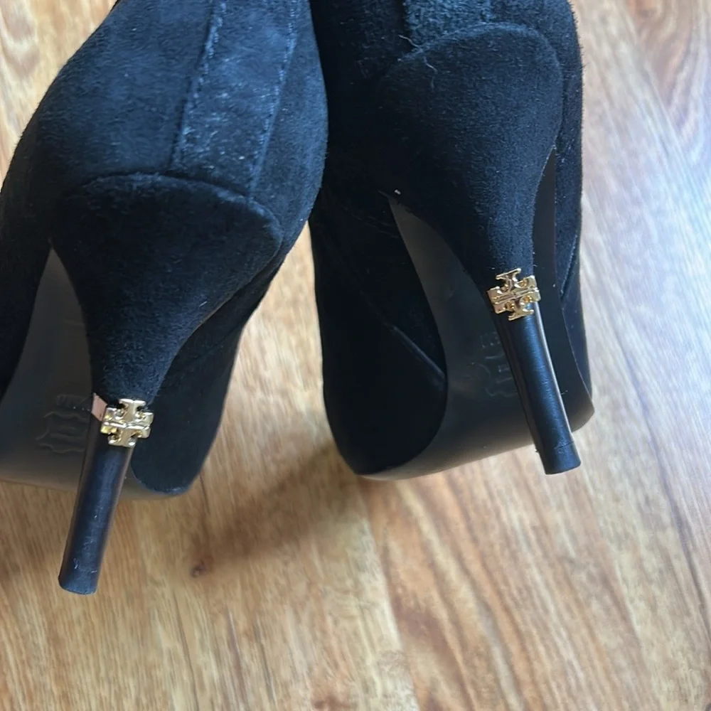 Tory Burch Black Suede Pointed-Toe Ankle Boots